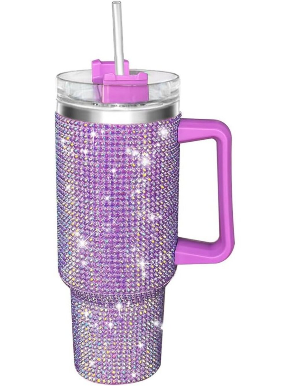 Glitter Rhinestone 40oz Tumbler with Handle & Straw, Bling Travel Cup